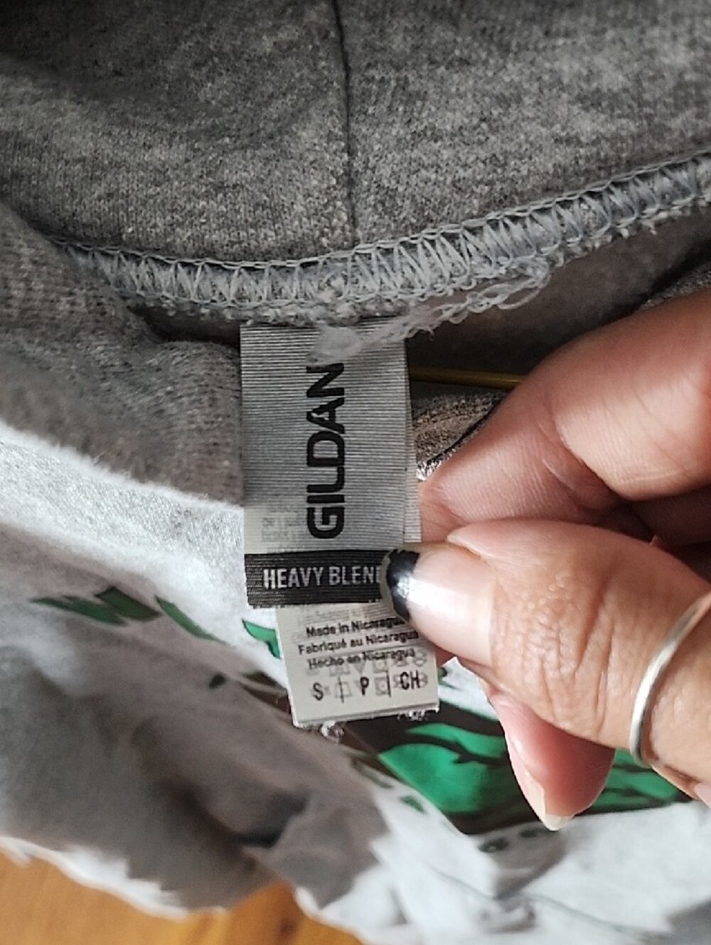 Gildan Gray Pullover Hoodie with Green Graphic - Picture 3 of 5